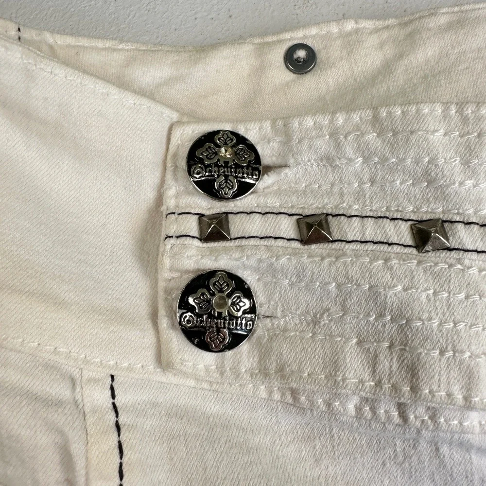 Cheviotto White Denim Studded Punk Rock Straight Leg Jeans Size 10